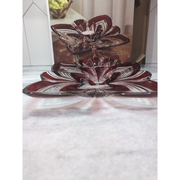 Fifth Avenue Crystal Aurora Chip & Dip Dish, Crystal Serving Dish, Plomb Dish‎ - Picture 4 of 12